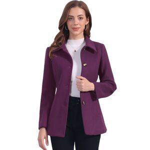 Winter Overcoat Single Breasted Point Collar Pea Coat Dark Purple